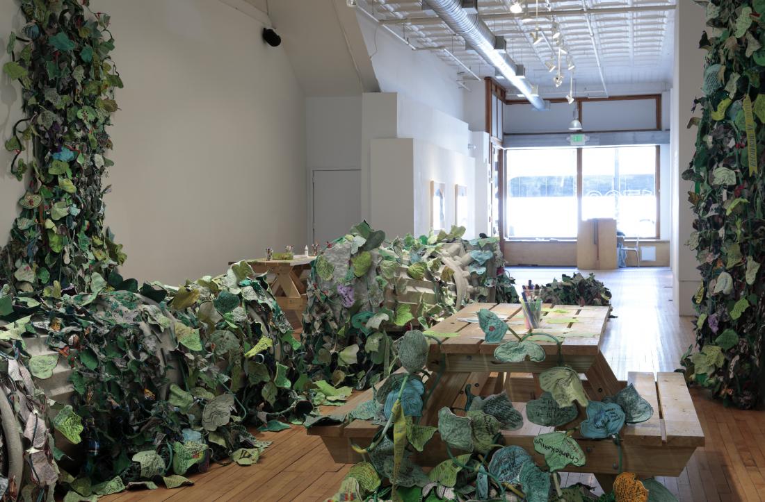 Installation View. Invasive Queer Kudzu: Richmond, 2019, Mixed media sculpture and Queer Kudzu vines