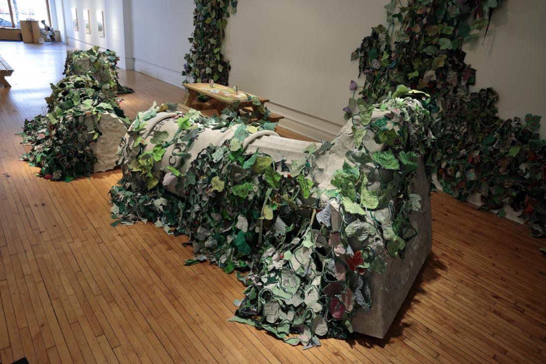 Installation View. Invasive Queer Kudzu: Richmond, 2019, Mixed media sculpture and Queer Kudzu vines