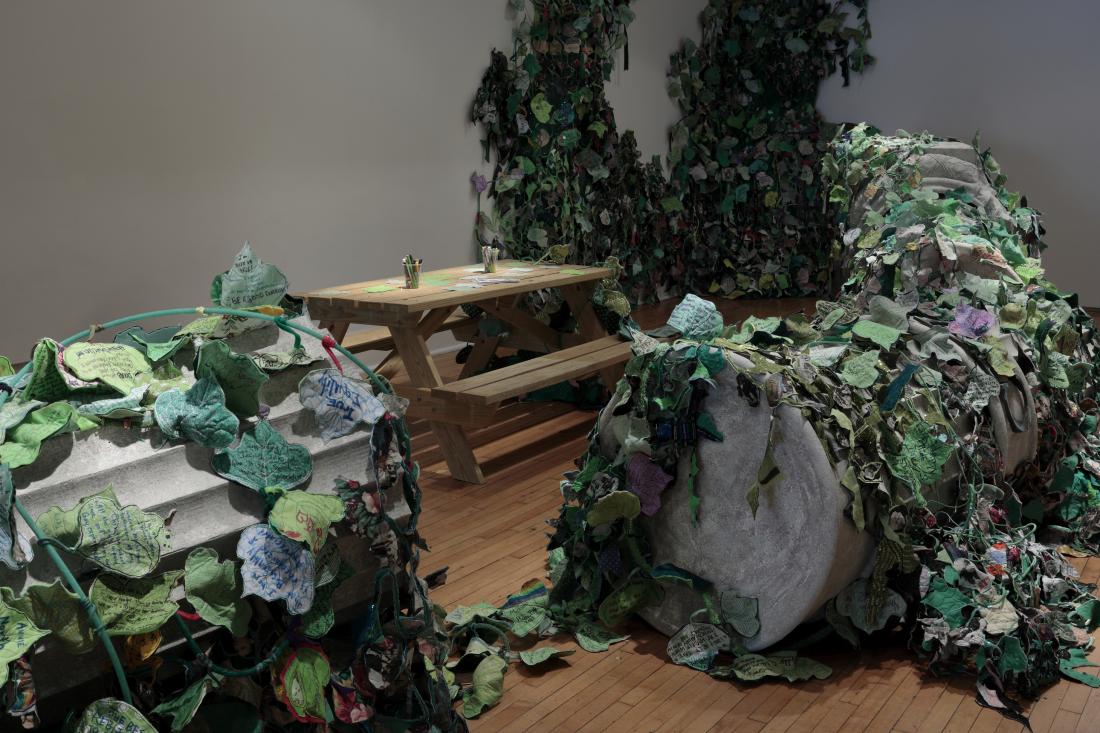 Installation View. Invasive Queer Kudzu: Richmond, 2019, Mixed media sculpture and Queer Kudzu vines