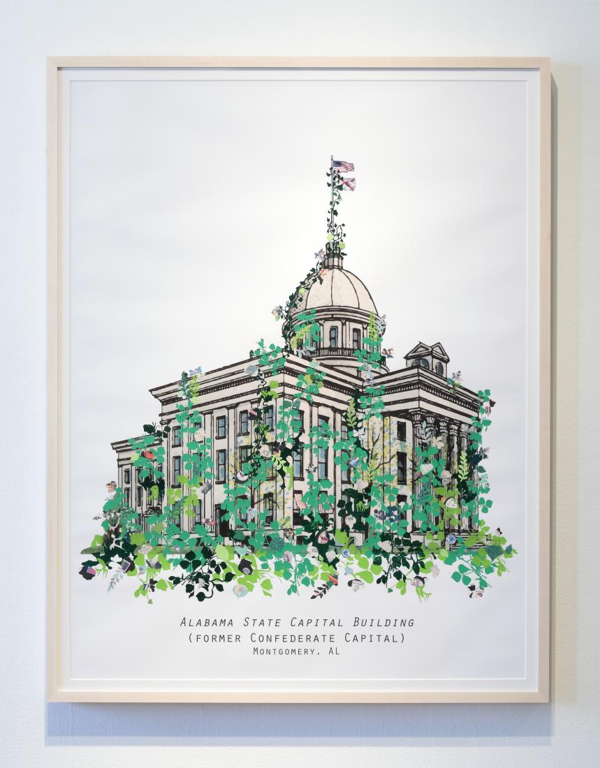 Monument Invasion: Alabama State Capital Building (Former Confederate Capital), 2018, Collage on archival inkjet print, 30 x 40 inches