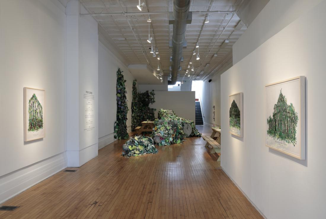 Installation View. Invasive Queer Kudzu: Richmond, 2019, Mixed media sculpture and Queer Kudzu vines